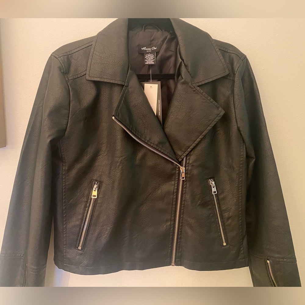 Black Faux Leather Jacket - Anna Cai - L